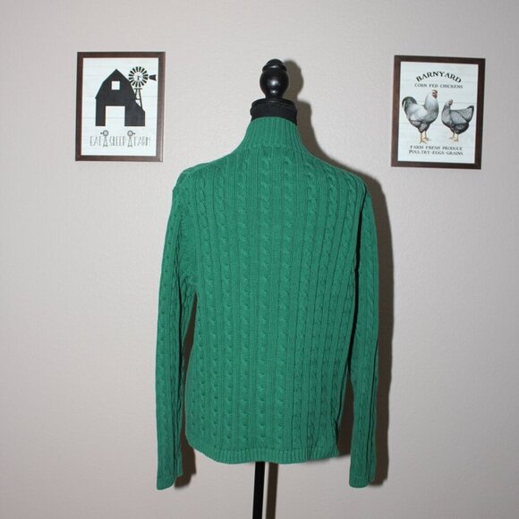 LL Bean Womens Full Zip Kelly Green Cable Knit Cardigan Sweater Size XL Cotton - Picture 3 of 7